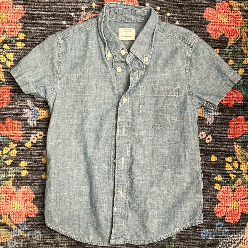 Crewcuts Boys Short-Sleeve Chambray Denim Button-Down, Size 4-5
